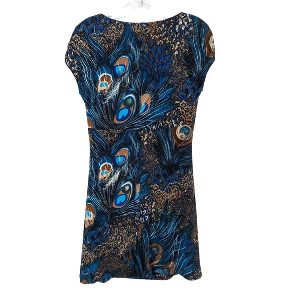 Linda Segal Vintage 1990's peacock abstract print empire waist mini dress S‎ - Picture 10 of 12